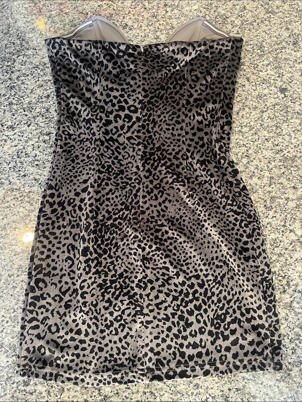 Blue Blush Strapless Leopard Velvet Mini Dress - Black and Gray - Picture 2 of 5